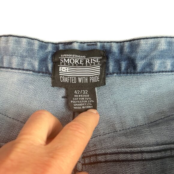 Smoke Rise Men's Distressed Slim Patch Wash Sz 42x32 Denim Jeans Ripped Knees - Picture 9 of 10